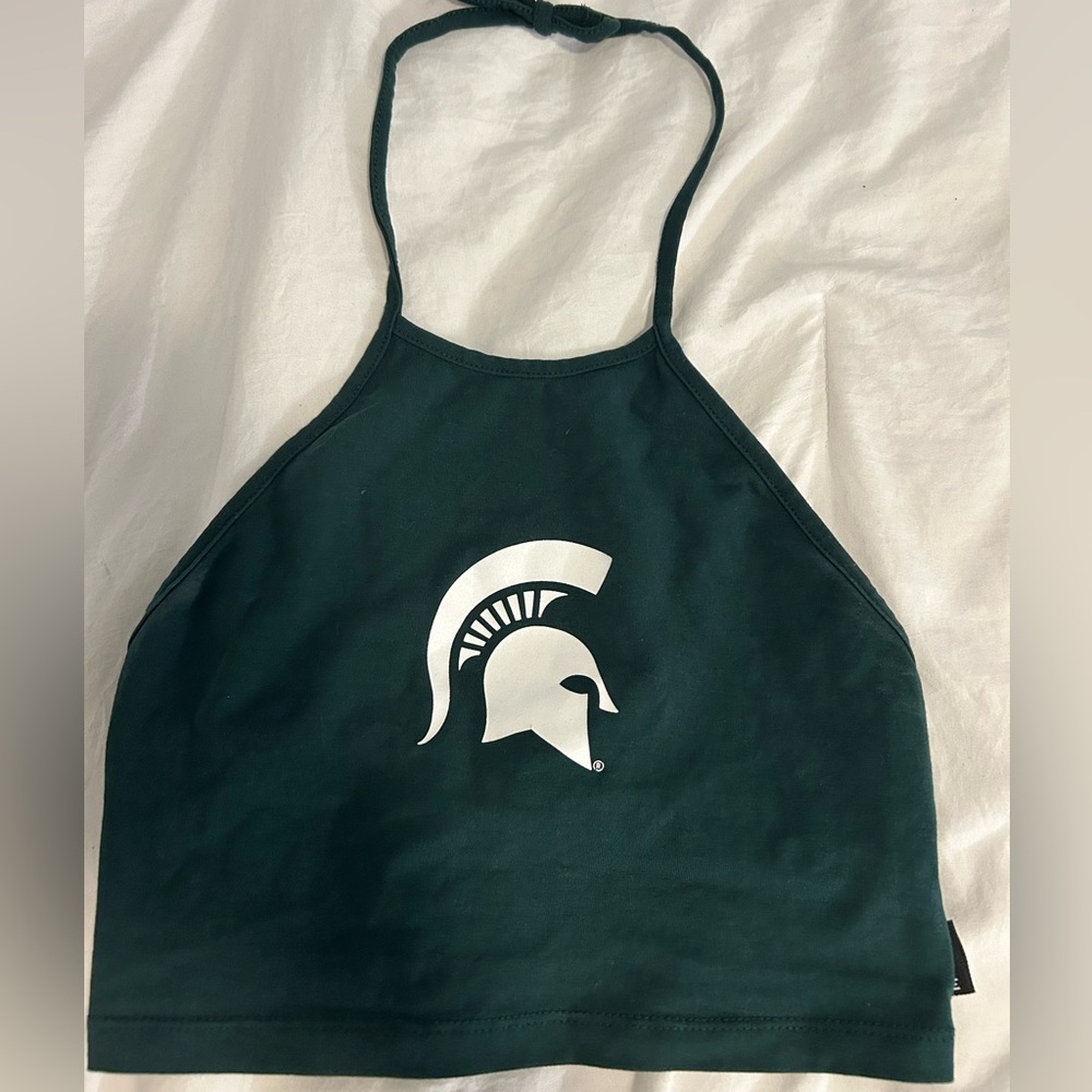 Green Halter Crop Top with Spartan Logo